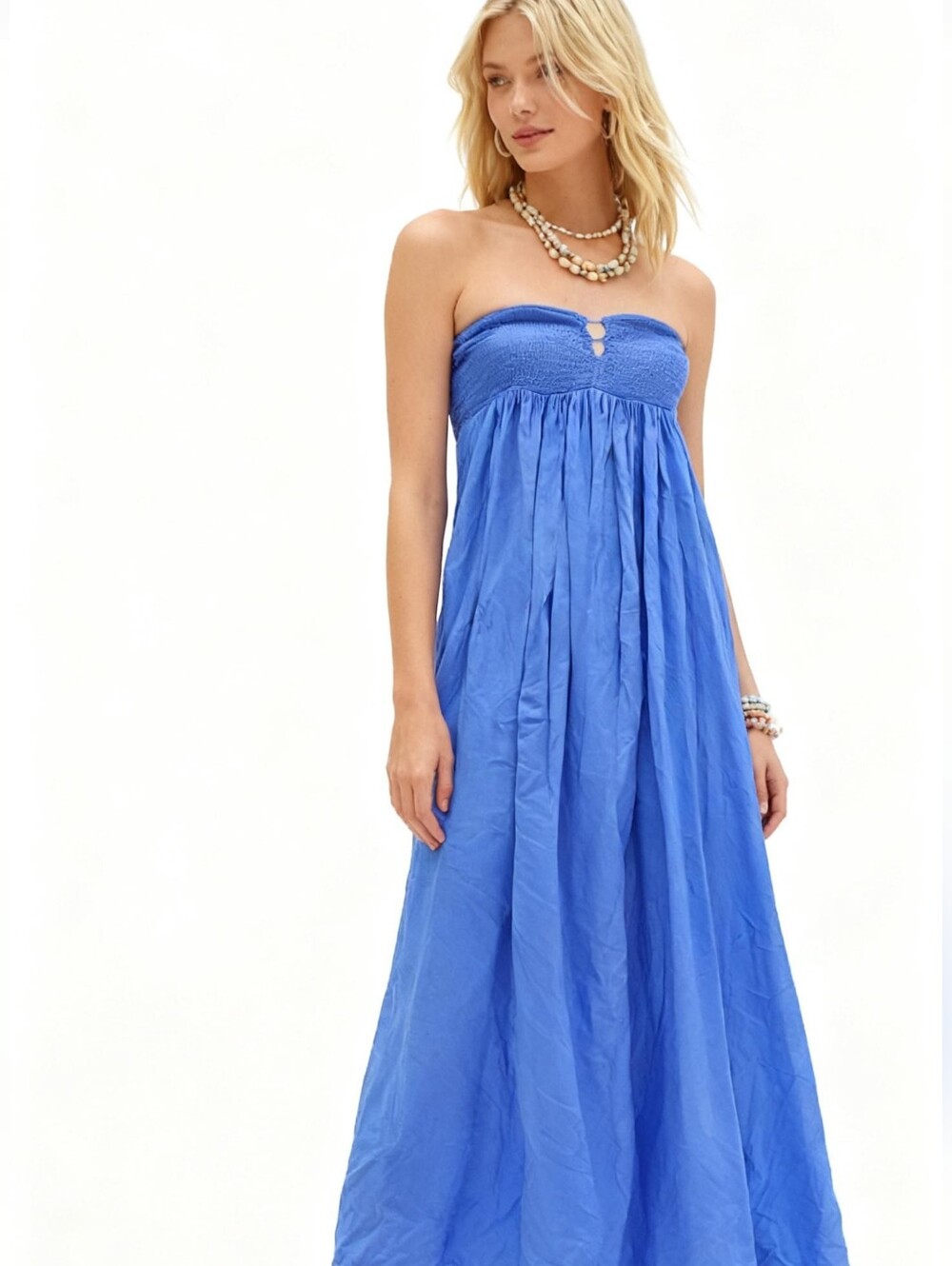 INDAH Flamingo Strapless Blue Maxi Dress Size S